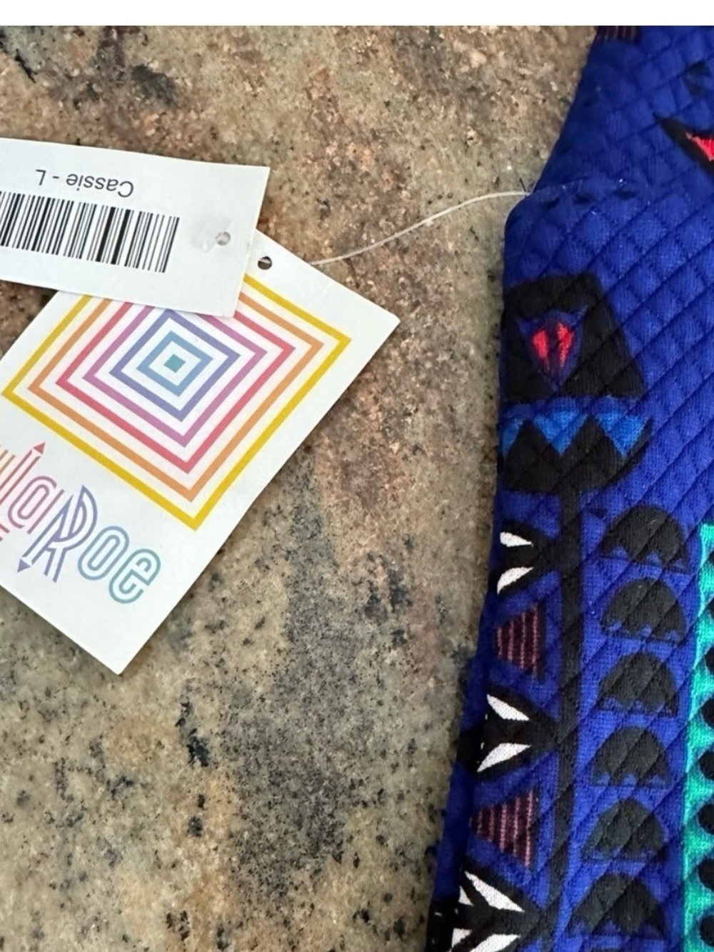 LuLaRoe Royal Blue Geometric Pencil Skirt with Pink & Teal Accents - Picture 3 of 4